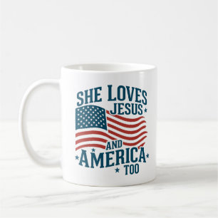 Ze houdt ook van Jezus en Amerika Vlag 4e van de V Koffiemok