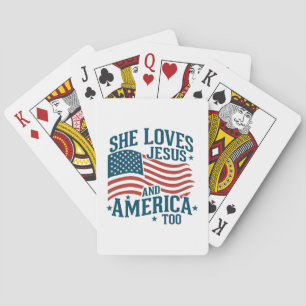 Ze houdt ook van Jezus en Amerika Vlag 4e van de V Pokerkaarten