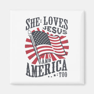 Ze houdt van Jesus en Amerika te vlag Christelijk Magneet