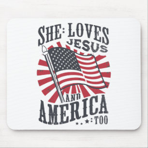 Ze houdt van Jesus en Amerika te vlag Christelijk Muismat