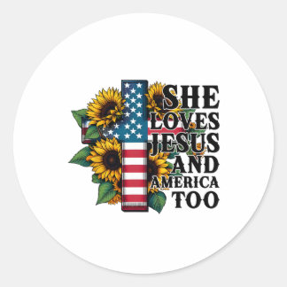 Ze houdt van Jesus en Amerika te vlag Christelijk  Ronde Sticker