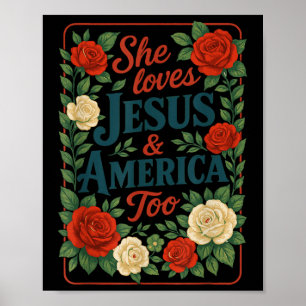 Ze houdt van Jezus Amerika Te Patriotistisch Chris Poster