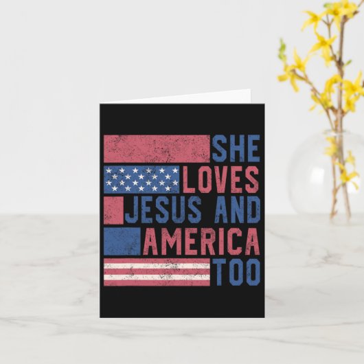 Ze houdt van Jezus en Amerika ook 4 juli patriotti Kaart (Gele Bloem)
