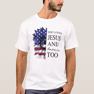 Ze houdt van Jezus en Amerika ook Onafhankelijkhei T-shirt