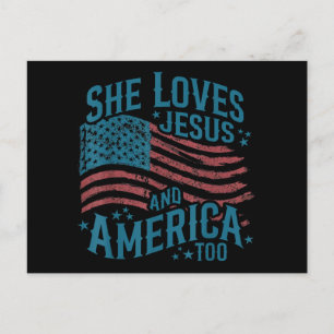 Ze houdt van Jezus en Amerika Ook USA Vlag 4 juli Briefkaart