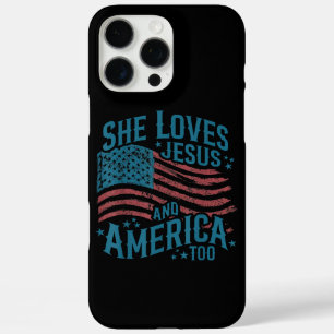 Ze houdt van Jezus en Amerika Ook USA Vlag 4 juli iPhone 16 Pro Max Hoesje