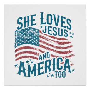 Ze houdt van Jezus en Amerika Ook USA Vlag 4 juli Perfect Poster