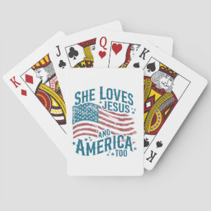 Ze houdt van Jezus en Amerika Ook USA Vlag 4 juli Pokerkaarten