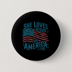 Ze houdt van Jezus en Amerika ook Usa Vlag 4 juli Ronde Button 5,7 Cm