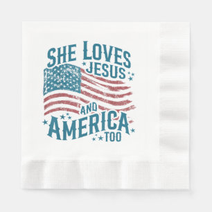 Ze houdt van Jezus en Amerika Ook USA Vlag 4 juli Servet