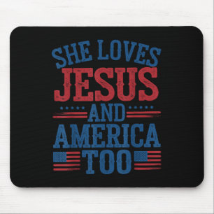 Ze houdt van Jezus en Amerika Ook Usa Vlag Christe Muismat