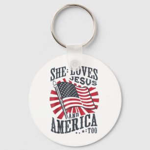 Ze houdt van Jezus en Amerika Te Usa Vlag 4 juli Sleutelhanger