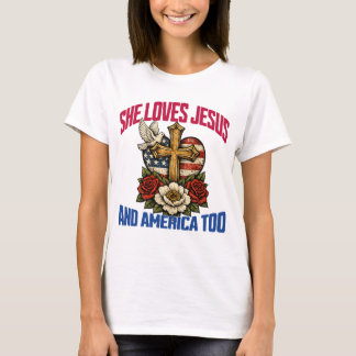 Ze houdt van Jezus en Amerika te veel 4 juli chris T-shirt