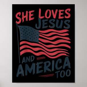 Ze houdt van Jezus en Amerika Tevens Christelijk R Poster