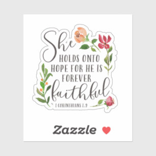 Ze houdt vast aan Hope Bible Verse Floral Sticker