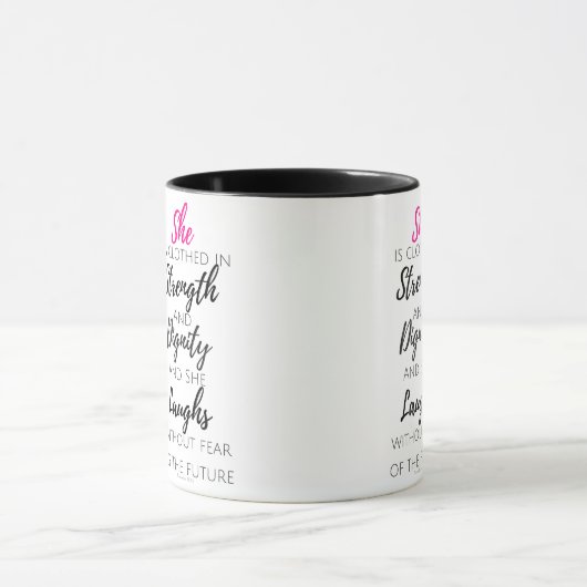 Ze is afgedekt - spreekwoorden 31:25 mok (Midden)