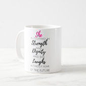 Ze is afgedekt - spreekwoorden 31:25 mok (Voorkant links)