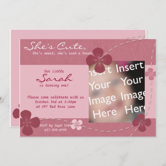 Ze is Cute Flower Invitation Kaart (Voorkant / Achterkant)