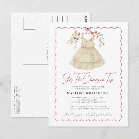 Ze is de Cherry On Top Baby shower Invitation Briefkaart (Voorkant / Achterkant)