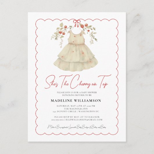 Ze is de Cherry On Top Baby shower Invitation Briefkaart (Voorkant)