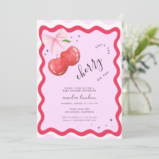 Ze is de Cherry on Top Coquette Baby shower Kaart (Staand voorkant)