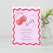 Ze is de Cherry on Top Coquette Vrijgezellenfeest Kaart (Staand voorkant)