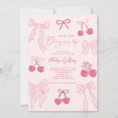 Ze is de Cherry On Top Pink Bow Vrijgezellenfeest Kaart (Voorkant)