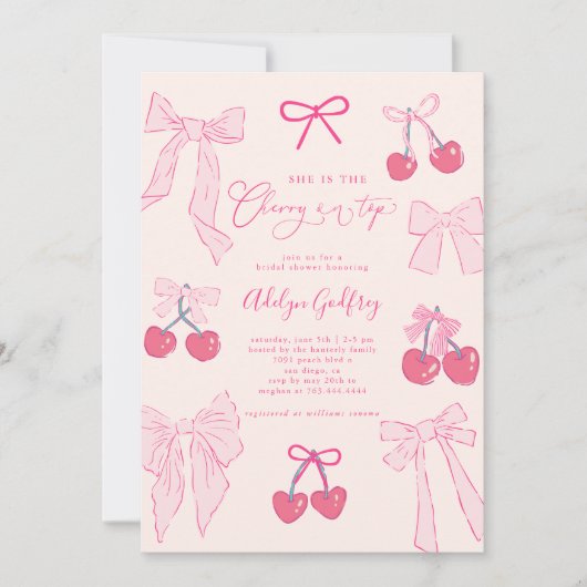Ze is de Cherry On Top Pink Bow Vrijgezellenfeest Kaart (Voorkant)