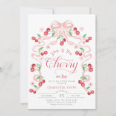 Ze is de Cherry op de top roze boog Baby shower Kaart (Voorkant)