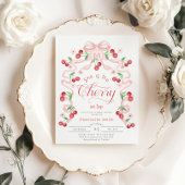 Ze is de Cherry op de top roze boog Baby shower Kaart