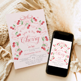 Ze is de Cherry op de top roze boog Baby shower Kaart