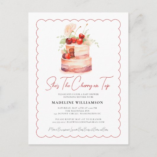 Ze is de Cherry op Top Baby shower Invitation Briefkaart (Voorkant)
