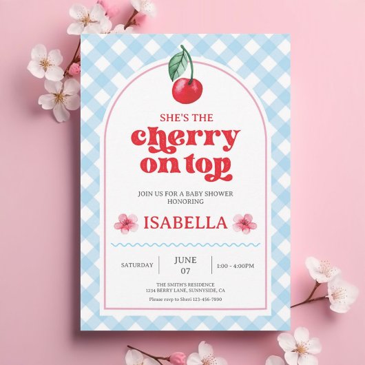 Ze is de Cherry op Top Baby shower Invitation Feestdagenkaart