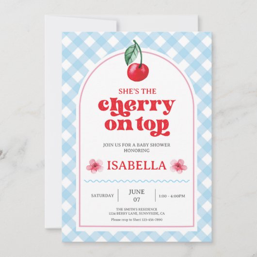 Ze is de Cherry op Top Baby shower Invitation Feestdagenkaart (Voorkant)