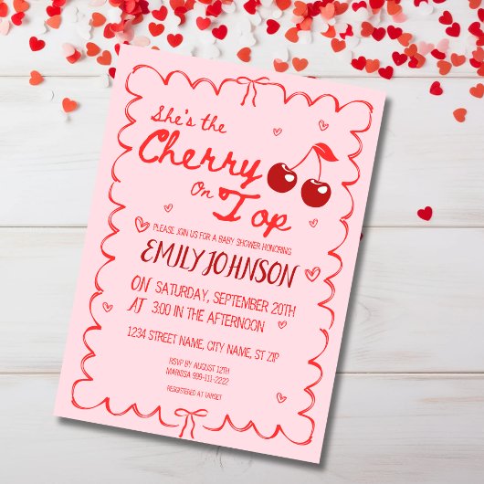 Ze is de Cherry op Top Baby shower Invitation Kaart