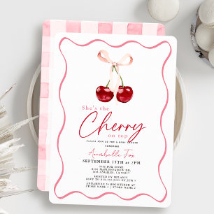 Ze is de Cherry op Top Ribbon Gingham Baby shower Kaart