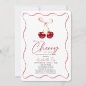 Ze is de Cherry op Top Ribbon Gingham Baby shower Kaart (Voorkant)