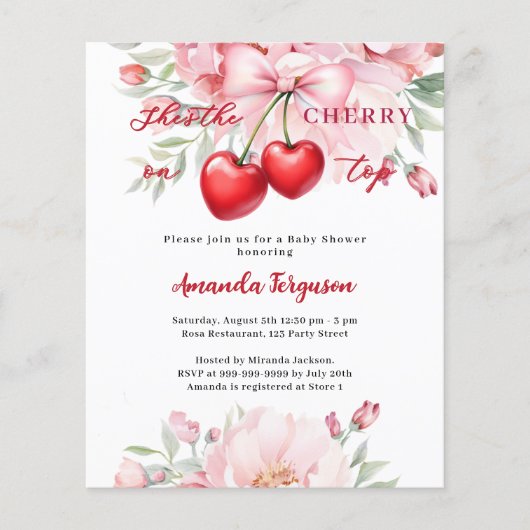 Ze is de kers op de bovenste boeg Baby shower uitn (Voorkant)