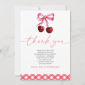 Ze is de kers op de bovenste boeg kersen Baby show Bedankkaart (Voorkant)