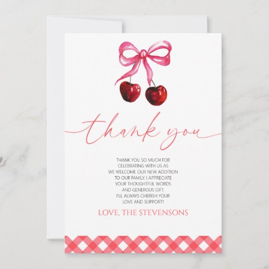 Ze is de kers op de bovenste boeg kersen Baby show Bedankkaart (Voorkant)