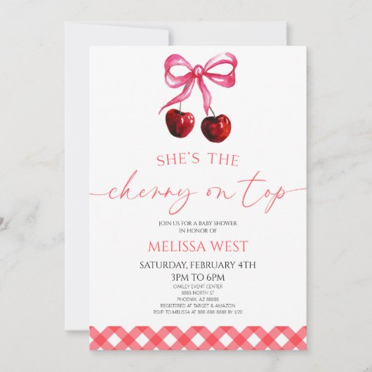 Ze is de kers op de bovenste boeg kersen Baby show Kaart (Voorkant)