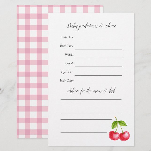 Ze is de kers op de top Baby shower gokken spel (Voorkant / Achterkant)