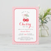 Ze is de kers op de top Baby shower uitnodiging (Staand voorkant)