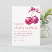 Ze is de kers op de top bruids douche uitnodiging (Staand voorkant)