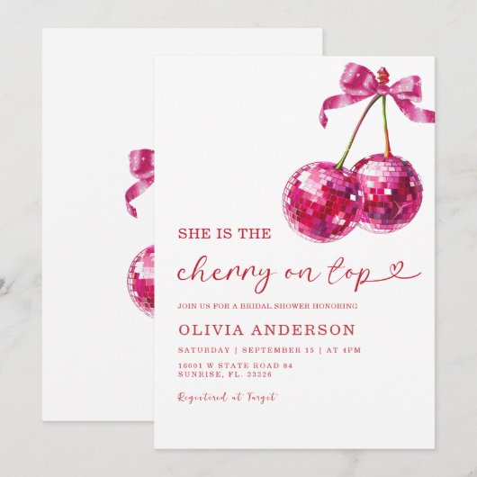 Ze is de kers op de top bruids douche uitnodiging (Voorkant / Achterkant)