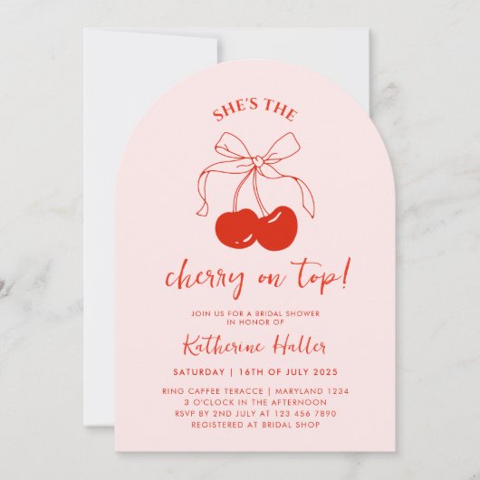 Ze is de kers op de top bruids douche uitnodiging (Voorkant)