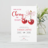 Ze is de kers op de top coquette Vrijgezellenfeest Kaart (Staand voorkant)