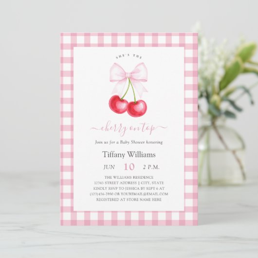 Ze is de kers op de top grillige boog Baby shower Kaart (Staand voorkant)