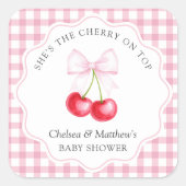 Ze is de kers op de top grillige boog Baby shower Vierkante Sticker (Voorkant)
