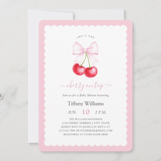 Ze is de kers op de top roze boog Baby shower Kaart (Voorkant)